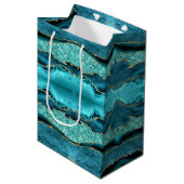 Sac Cadeau Moyen Agate Turquoise Blue Gold Parties scintillant Marb (Devant Angle)