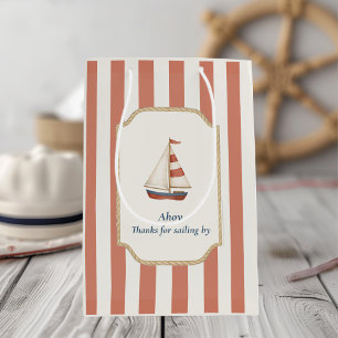 Sac Cadeau Moyen Ahoy Nautical Birthday Red Stripes & Voilier