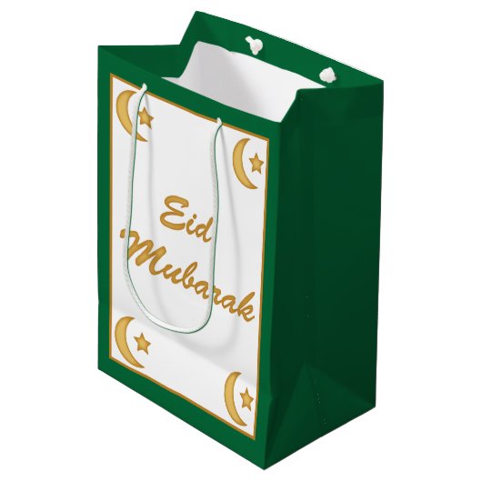 Sac Cadeau Moyen Aïd Moubarak Aïd al Fitr Moon et Stars Green (Devant Angle)
