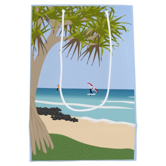 Sac Cadeau Moyen Aile surfeurs à huile Pandanus Tree à la plage (Dos)
