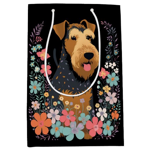 Sac Cadeau Moyen Airedale Terrier Chien dans le Jardin Fleur Cute (Devant)