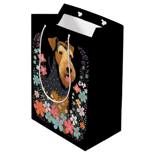 Sac Cadeau Moyen Airedale Terrier Chien dans le Jardin Fleur Cute (Dos Angle)