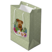 Sac Cadeau Moyen Airedale Terrier Fleurs colorées Vert (Devant Angle)