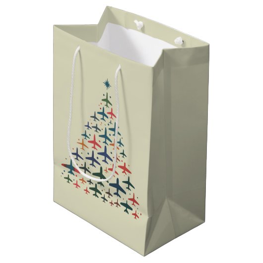 Sac Cadeau Moyen Airplane Christmas Tree Retro Pilot Flying Flight  (Devant Angle)