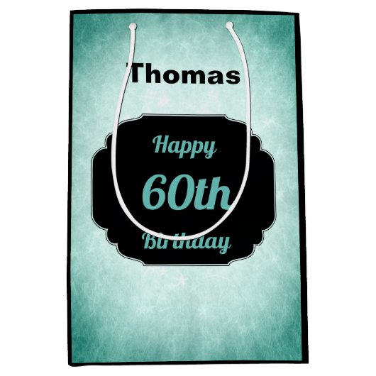 Sac Cadeau Moyen Ajouter le nom Joyeux 60e anniversaire (Devant)