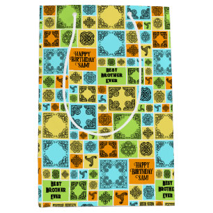 Sac Cadeau Moyen Ajouter nom et relation Anniversaire Orange & Vert