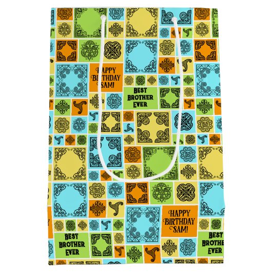 Sac Cadeau Moyen Ajouter nom et relation Anniversaire Orange & Vert (Dos)