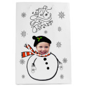 Sac Cadeau Moyen Ajouter Photo Face Snowman & Snowflakes Let It Sno (Devant)
