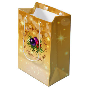 Sac Cadeau Moyen Ajouter un nom Correspondant Noël sur Gold Medium 