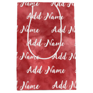 Sac Cadeau Moyen Ajouter un nom personnalisé aquarelle rouge