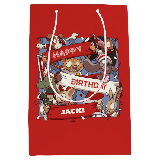 Sac Cadeau Moyen Ajouter Votre Nom Joyeux Anniversaire Animaux Fans (Devant)