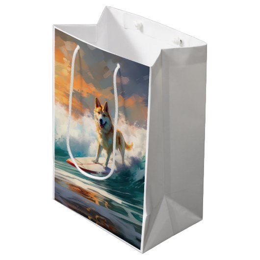 Sac Cadeau Moyen Akita Beach Surf Peinture (Devant Angle)