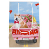 Sac Cadeau Moyen Akita Chien Saint Valentin Coeurs de Camion (Dos)