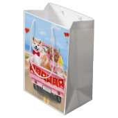 Sac Cadeau Moyen Akita Chien Saint Valentin Coeurs de Camion (Dos Angle)