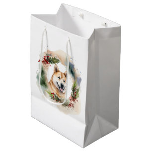Sac Cadeau Moyen Akita Christmas Wreath Festive Pup