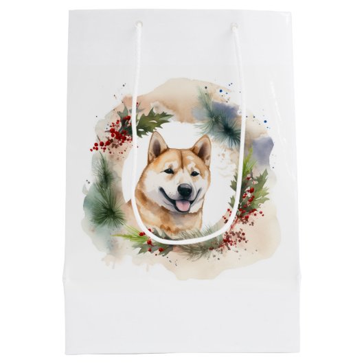 Sac Cadeau Moyen Akita Christmas Wreath Festive Pup (Dos)