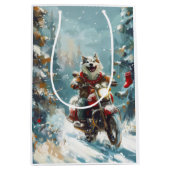 Sac Cadeau Moyen Alaskan Malamute Dog équitation moto Noël (Devant)