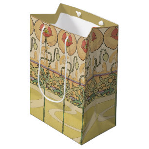 Sac Cadeau Moyen Alfonse Mucha Papier Peint Floral Art Nouveau Coqu