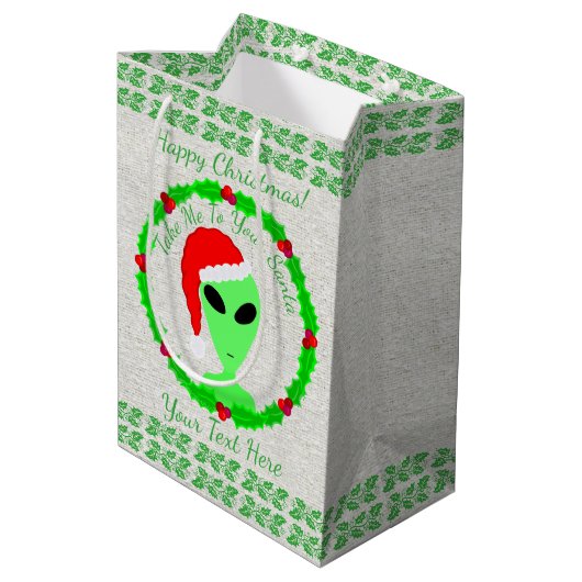 Sac Cadeau Moyen Alien Père Noël Holly Wreath Medium Joyeux Noël (Dos Angle)