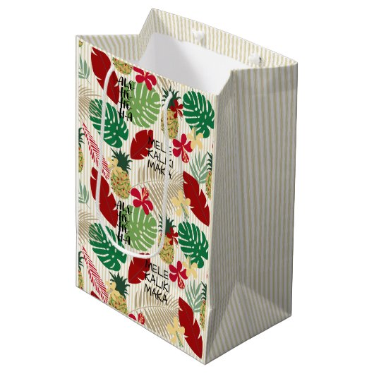 Sac Cadeau Moyen ALO-HO-HO-HA-HA Hawaiian Tropical Holiday Wrapper (Devant Angle)