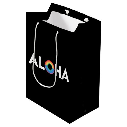 Sac Cadeau Moyen Aloha Rainbow Island Hawaii Pride LGBTQ (Devant Angle)