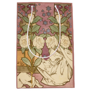 Sac Cadeau Moyen Alphonse Mucha Étoiles Élégantes Art Nouveau Camél