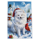 Sac Cadeau Moyen American Eskimo Dog Winter Wonderland Noël (Devant)