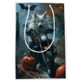 Sac Cadeau Moyen American Eskimo équitation moto Halloween effrayan (Devant)
