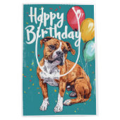Sac Cadeau Moyen American Staffordshire avec ballons Anniversaire (Devant)