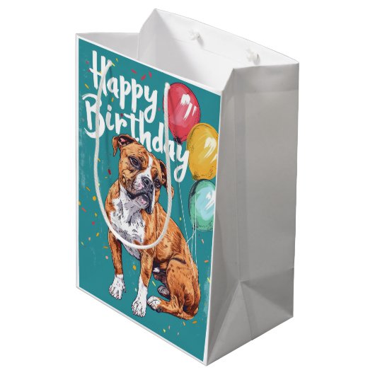 Sac Cadeau Moyen American Staffordshire avec ballons Anniversaire (Dos Angle)
