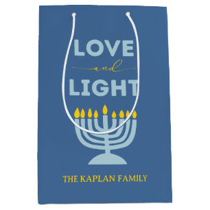 Sac Cadeau Moyen "Amour et Lumière" Menorah Personnalisé Hanoukka