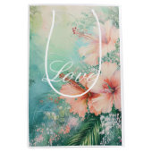 Sac Cadeau Moyen Amour floral d'hibiscus blanc pêche tropical (Devant)