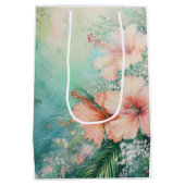 Sac Cadeau Moyen Amour floral d'hibiscus blanc pêche tropical (Dos)