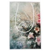 Sac Cadeau Moyen Amour floral d'hibiscus rose tropical blanc  (Devant)