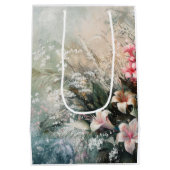 Sac Cadeau Moyen Amour floral d'hibiscus rose tropical blanc  (Dos)