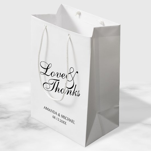 Sac Cadeau Moyen 'Amour & Merci' Noir & Blanc Mariage Faveur