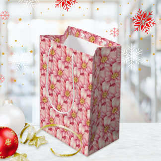 Sac Cadeau Moyen Amour Paix Joie Rose Poinsettia Noël