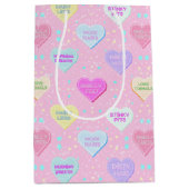 Sac Cadeau Moyen Amour véritable rose avec des cœurs en bonbons et  (Devant)