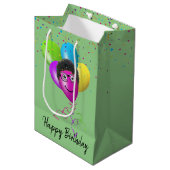 Sac Cadeau Moyen Amusant Balloon d'anniversaire visage sur vert (Devant Angle)