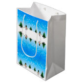 Sac Cadeau Moyen Amusement cool Snowman Sparkly Noël Arbres bleus (Devant Angle)
