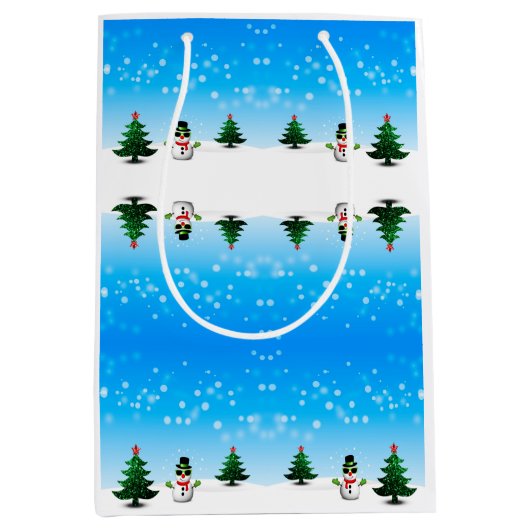 Sac Cadeau Moyen Amusement cool Snowman Sparkly Noël Arbres bleus (Devant)