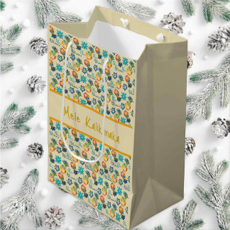 Sac Cadeau Moyen Ananas hawaïen et Hibiscus Mele Kalikimaka 3
