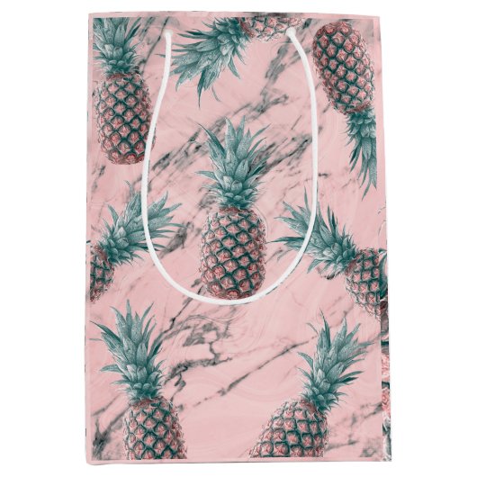 Sac Cadeau Moyen Ananas & marbre rose Swirl moderne Tropical Chic (Devant)