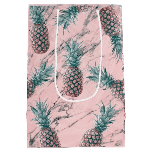 Sac Cadeau Moyen Ananas & marbre rose Swirl moderne Tropical Chic (Dos)