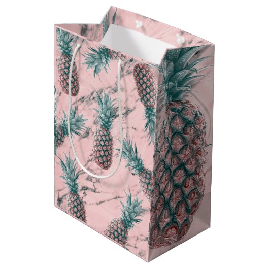 Sac Cadeau Moyen Ananas & marbre rose Swirl moderne Tropical Chic (Dos Angle)