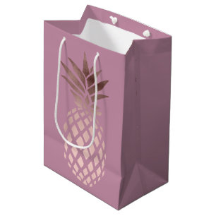 Sac Cadeau Moyen ananas tropical de poussin d'or rose élégant
