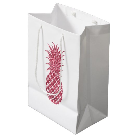 Sac Cadeau Moyen Ananas Tropical Parties scintillant rose Fille (Devant Angle)