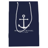 Sac Cadeau Moyen Ancre bleu marine moderne mariage Faveur (Devant)