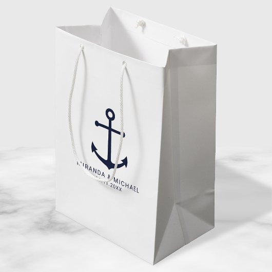 Sac Cadeau Moyen Ancre bleu marine moderne mariage Faveur