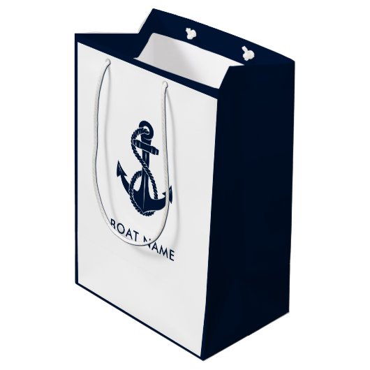 Sac Cadeau Moyen Ancre nautique Nom du bateau Marine Blue Modern (Dos Angle)